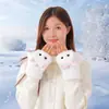 Guantes de Felpa Cálidos de Doble Capa con Forro Polar Engrosados para Ciclismo, Dedos Descubiertos con Solapa, de Dibujos Animados Lindos para Estudiantes, Niñas, Otoño e Invierno