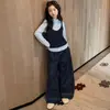 Traje de Niña Primavera Otoño 2026 Nuevo Estilo Coreano Camisa Chaleco Jeans Niña Estilo Coreano Conjunto de Tres Piezas en Capas