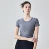 Top de Yoga Emagrecedor de Alta Qualidade Osyo Costurado Gola Redonda Aidu Fitness Manga Curta Plissado Camiseta Esportiva para Uso Externo para Mulheres