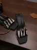 Couro Genuíno Design Exclusivo Estampa de Zebra Pelo Bico Fino Aberto Salto Alto Chinelos Feminino Verão Exterior Salto Alto Tira Única Chinelos
