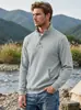 Ropa de hombre de Amazon transfronteriza otoño e invierno tejido gofrado color liso media cremallera cuello alto jersey sudadera casual manga larga de comercio exterior