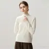 Otoño e Invierno Nueva Camiseta Base de Punto de Cachemira Moda Suave Cómoda Color Sólido Simple Cuello Semi Alto Manga Larga para Mujer