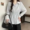 Colección Otoño 2026: Camisa de Manga Larga con Cintura de Cordón Talla Plus para el Trabajo, Top Elegante y Versátil
