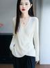 Nuevo Suéter Básico Elegante de Cuello en V con Diseño Irregular Cruzado, Suéter Pulóver Adelgazante para Mujer, Suéter de Punto Suave y Acogedor
