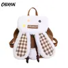 Mochila de Conejo para Niña Estilo Nuevo 2026 Bloques de Color Otoño e Invierno Bolso Cruzado Peludo Lindo Mochila de Peluche con Orejas Grandes
