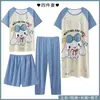 Pedido Extranjero de Amazon Lindo Camisón Pantalón Largo Conjunto de Pijama de Cuatro Piezas Estilo Multi-Dibujos Animados Manga Corta Ropa de Casa Pantalones Cortos Transfronterizo
