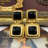 Colar Brincos Indústrias Pesadas Ocidentais Era Medieval Esmalte Preto Clássico Vidro Esmaltado Banhado a Ouro Real Ouro Fosco Tarraxa de Orelha Presilha de Orelha Conjunto de Colar
