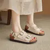 Versión de Piel de Vaca~Zapatos Birkenstock de Cuero con Hebilla y Suela Gruesa, Sandalias Casuales de Punta Abierta para Uso al Aire Libre, Zapatos Romanos Retro Slip-On para Playa