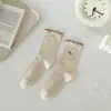 Meias Femininas Ponta Fio Orelha Bordado Animal Meias de Comprimento Médio Ins Moda Estilo Coreano Bonito Dos Desenhos Animados Pilha Meias Brancas