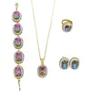 Conjunto de Joias de Cristal Azul Luminoso Corte Novo Milênio Senso de Design Ornamentos Populares Colar Anel Pulseira Fonte de Personalidade