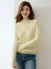 Suéter de cachemira con patrón de trenza hueca para mujer, cuello semi-alto, manga larga, tejido de punto tipo pullover, estilo casual y versátil, prenda base