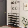 Zapatero Sencillo de Múltiples Niveles para Uso Doméstico, Zapatero y Perchero a Prueba de Polvo, Perchero Integrado para Apartamentos de Alquiler, Uso en Dormitorio Interior
