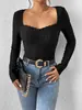 2023 Europeo y Americano Nuevo AliExpress Cuello de Corazón Francés Bordado Ojal Plisado en el Busto Encaje Decorativo Camiseta para Mujer