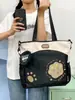 Bolsa de lona multi-color con estampado de pata de oso suave y linda, bolso de mano y bandolera de doble uso, bolsa escolar de gran capacidad para estudiantes