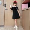 Vestido de Verão para Meninas Novo Estilo Estilo Ocidental Vestido Princesa Crianças Maiores Verão Estilo Coreano Amor Gola Polo Saia Média