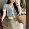 Suéter Curto Doce e Cheiroso de Manga Curta Francês para Mulheres Casaco de Verão Cardigã Nicho Estilo Coreano Delicado Top Curto