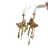 Pendientes de Borla de Mariposa con Pedrería Exagerada de Alta Resistencia Estilo Europeo y Americano para Mujer, Lujo Ligero, Pendientes Elegantes y de Alta Gama, Nuevo Modelo 2026