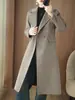 Novo casaco de lã dupla face, caimento slim, elegante, feminino, comprimento médio, clássico simples, ombro reto, versátil casaco de lã