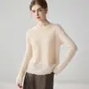 35% Cachemira 65% Lana Cuello Redondo Hueco con Perlas Suéter de Manga Larga Diseño Versátil Color Sólido Top de Punto para Mujer