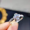 Anillo de Plata de Ley S925 Incrustado con Piedra Lunar Azul Natural Anillo para Mujer Apertura Ajustable Cruz Extranjera Venta al por Mayor Transfronteriza
