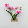 Novo Vaso Quadrado de Pedra Branca com 2 Garfos e 5 Orquídeas Borboleta, Planta em Vaso para Decoração de Sala de Estar Varanda de Casa, Bonsai de Flor Artificial