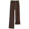 Calça de Perna Larga para Mulheres de Meia-Idade Petite Estilo Novo Outono/Inverno 2026 Calça Social Reta com Plus Veludo Versão Estreita Calça Longa