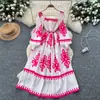 Vestido Longo de Manga Longa com Estampa Retrô Estilo Coreano Gola Quadrada para Mulheres, Vestido Longo Estilo Boêmio com Cintura Marcada para o Verão