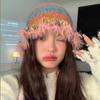 Falda Coreana Sombrero de Lana de Color Contraste para Mujer Otoño e Invierno Cálido Color Rostro Pequeño Sombrero con Protección para las Orejas Sombrero de Punto de Felpa Dopamina