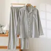 Pijama de Algodón y Lino para Hombre de Primavera y Otoño, Manga Larga, Pantalón Largo, Conjunto de Color Sólido, Holgado, Delgado, Talla Grande, Ropa de Casa de Lino