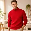 Suéter de malha casual da moda, com meio zíper, de venda quente e transfronteiriça, a fábrica pode bordar malhas masculinas