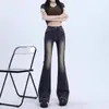 Calça Jeans Weilar Feminina Primavera e Outono Cintura Alta Skinny Estilo Garota Picante Pequena Calça Flare Ferradura Outono 2024 Novo