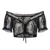 Nuevo Top Básico de Encaje con Mangas Cortas, Cuello de Una Sola Línea, Camisa de Encaje Transparente con Escote en V Corto que Muestra el Ombligo
