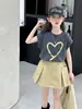 Conjunto de Verano de Manga Corta para Niñas 2026 Nuevo Estilo Falda Media para Niñas Falda de Verano Única y Hermosa Conjunto para Niñas Mayores