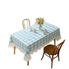 Mantel a cuadros azules de estilo dulce transfronterizo, mantel para mesa y mesa de centro con borde de volantes color crema estilo pastoral francés, cubierta antipolvo para mesita de noche