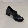 Mocassins de Salto Alto para Mulheres 2026 Novo Estilo, Sapatos de Salto Bloco para Mulheres Baixas, Sapatos JK de Couro Pretos Versáteis de Calçar
