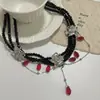 Collar de Cadena para Clavícula Multicapa Estilo Palacio Retro con Colgante de Flor y Borla de Cristal, Elegante Estilo Francés, Dulce Oscuro, Fresco