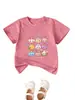 Amazon eBay sitio independiente moda casual ropa infantil para niños y niñas, camiseta rosa de bolita cuello redondo manga corta