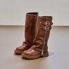 Botas Longas Femininas Outono e Inverno 2025 Novas Botas de Moda Versáteis e Estilosas Botas Longas Infantis Versão Coreana para Crianças Maiores Botas de Couro