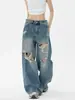Jeans Rotos de Alta Moda Retro Americano para Mujer, Pantalones Rectos de Pierna Ancha Finos, Sueltos, Lavados, para Primavera y Verano, Exclusivamente para Venta Transfronteriza