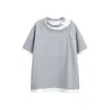 Yidao Vintage 2026 Verano Nuevo Estilo Americano Patchwork Falso Dos Piezas Cuello Escalonado Manga Corta Unisex Corte Holgado Media Manga