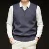 Colete de malha masculino transfronteiriço, roupa masculina casual de negócios, 6% lã, outono e inverno, cor sólida, padrão jacquard, gola V, suéter sem mangas