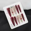 Uñas Postizas Portátiles Estilo Popular 4.0 Puntiagudas Largas Bloque de Color Borgoña Lazo 3D Lunares Puntas de Uñas Elegantes de Lujo Ligero que Realzan el Cutis