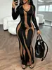Otoño 2026 Amazon Comercio Transfronterizo Comercio Exterior Nuevo Sexy Versátil Cuello en V Ajustado Plisado Manga Larga Estampado Vestido