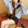 Camisa de Manga Larga a Rayas con Cuello Polo Estilo Coreano Nuevo Estilo Perezoso para Mujer, Primavera y Otoño Casual Holgada Adelgazante Versátil