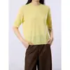 Camiseta de Punto Fino para Mujer, Estilo Francés, Cuello Crudo de Alta Calidad, Acetato Liso Lyocell, Corte Recto, Cuello Redondo, Manga Media