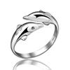 Anel de Prata Esterlina S925 Golfinho Anéis Abertos para Casal Anel de Cauda Feminino Joias para Estudantes em Estoque Fabricante de Joias de Prata