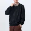 Suéter Nuevo Otoño/Invierno 2024 de Dos Piezas Falsas para Hombre Marca de Moda Americana Holgado Talla Grande Combinable Chaqueta Pesada Negra para Hombre