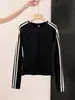 Camiseta Manga Longa Listras Duplas Cor Contrastante Simples Feminina Primavera Outono Branco Gola Redonda Manga Raglan Emagrecimento Casual Camada Base Top