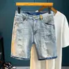 Moda Masculina Trendy de Calle de Verano 2026 Pantalones Cortos de Cinco Puntos con Agujeros, Salpicaduras de Pintura Desgastada y Mezclilla Elástica para Hombre