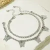 Joyería de Estilo Europeo y Americano, Tobillera Multicapa de Mariposa Estilo Playa Festiva, Set de Joyería para Pie Hueco de Diamantes de Alto Nivel de Ins